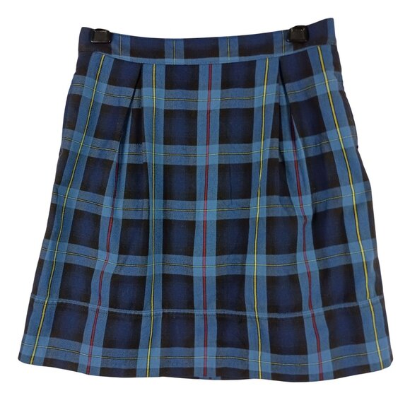 Lands End Plaid Pleated Skort With Zip Closure Size 14 Blue Outdoors Golf Summer - Picture 1 of 4